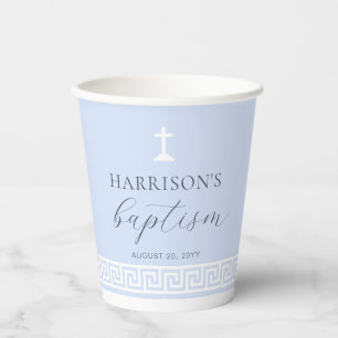 Greek Key Blue Baptism Paper Cups