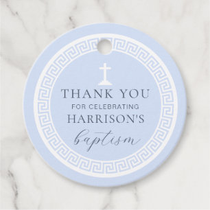 Greek Key Blue Baptism Thank You Favour Tags