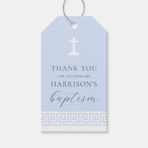 Greek Key Blue Baptism Thank You Gift Tags