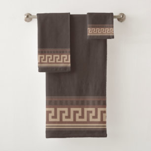 Greek key border bath towel set
