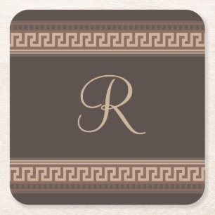 Greek key border square paper coaster