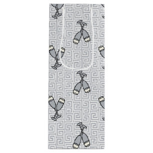 Greek Key Celebration Toast - Silver & White Wine Gift Bag