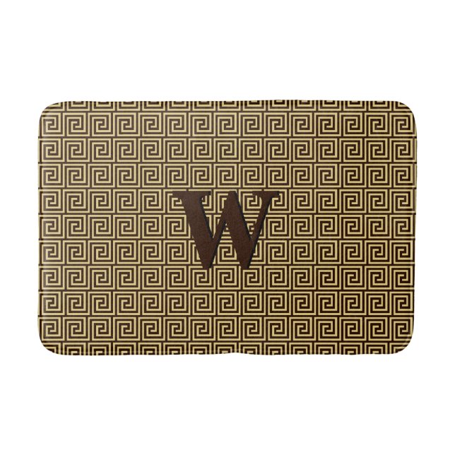 Greek Key, chocolate brown and tan Bath Mat (Front)