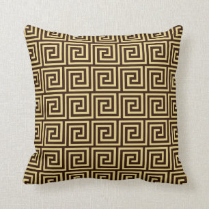Greek Key, chocolate brown and tan Cushion