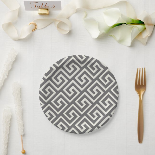 Greek Key Classic Square Swirl Pattern Paper Plate (Wedding)