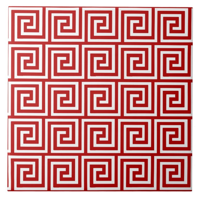 Greek Key, deep red and white Tile (Front)