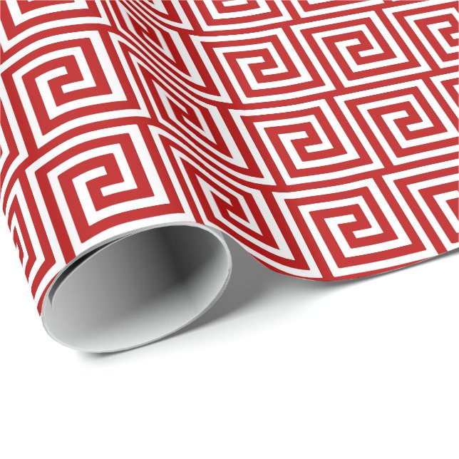 Greek Key, deep red and white Wrapping Paper (Roll Corner)
