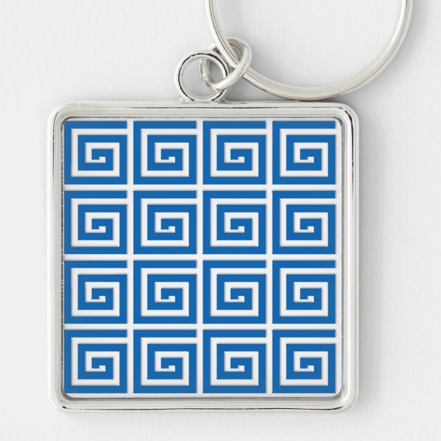 Greek Key design - blue and white enamel look Ring (Front)