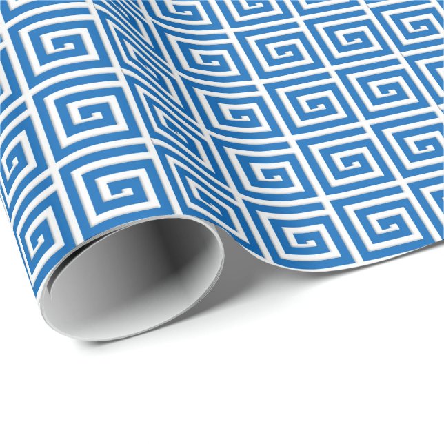 Greek Key design - blue and white enamel look Wrapping Paper (Roll Corner)