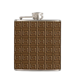 Greek Key design - dark chocolate Hip Flask