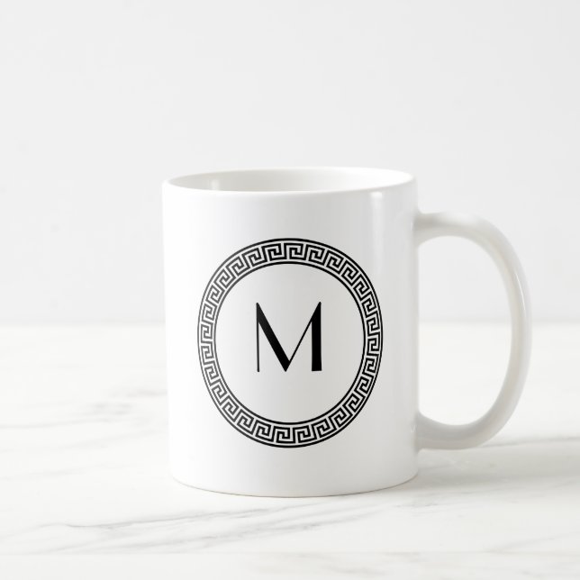 Greek Key Design Monogram Coffee Mug (Right)