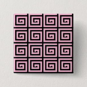 Greek Key design - pink and black enamel look 15 Cm Square Badge