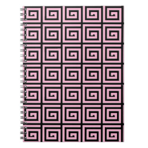 Greek Key design - pink and black Notebook