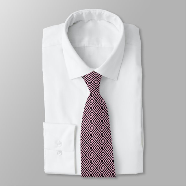 Greek Key design - pink and black Tie (Tied)