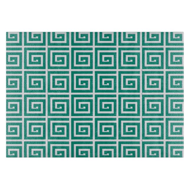 Greek Key design - teal and white Cutting Board (Front)
