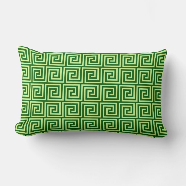 Greek Key, emerald green and lime Lumbar Cushion (Front)