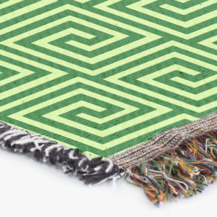 Greek Key, emerald green and lime Throw Blanket