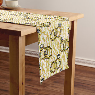 Greek Key Engagement Wedding - Gold & White Medium Table Runner