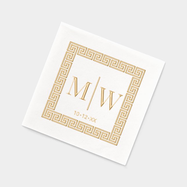 Greek Key Frame #2 Two Initial Wedding Monogram Foil Napkins (Left)