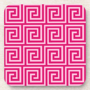 Greek Key, fuchsia and light pink Coaster
