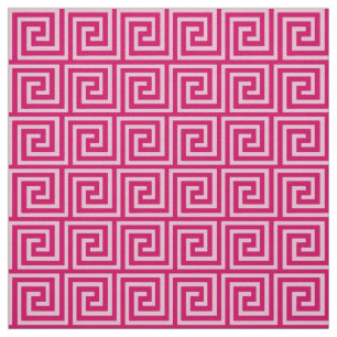 Greek Key, fuchsia and light pink Fabric