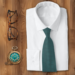 Greek Key Geometric Teal Tie