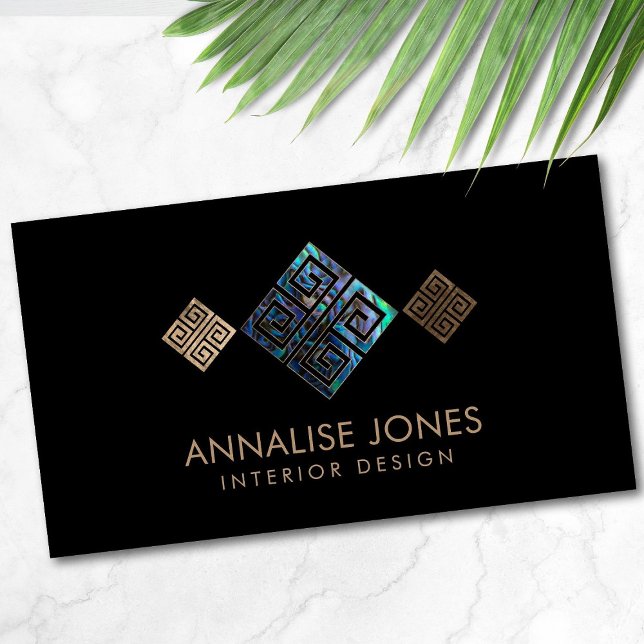 Greek Key  - Greek meander -Abalone and Gold Business Card (Creator Uploaded)