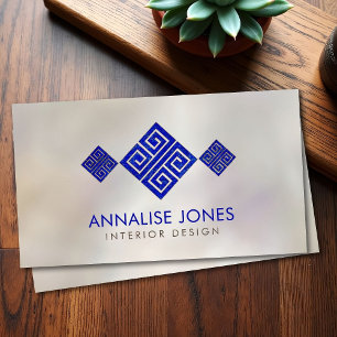 Greek Key  - Greek meander - Lapis Lazuli on Pearl Business Card