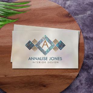 Greek Key Greek meander Monogram Abalone Gold Business Card