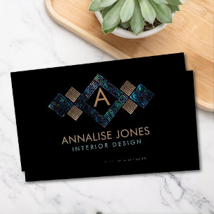 Greek Key Greek meander Monogram Abalone Gold Business Card