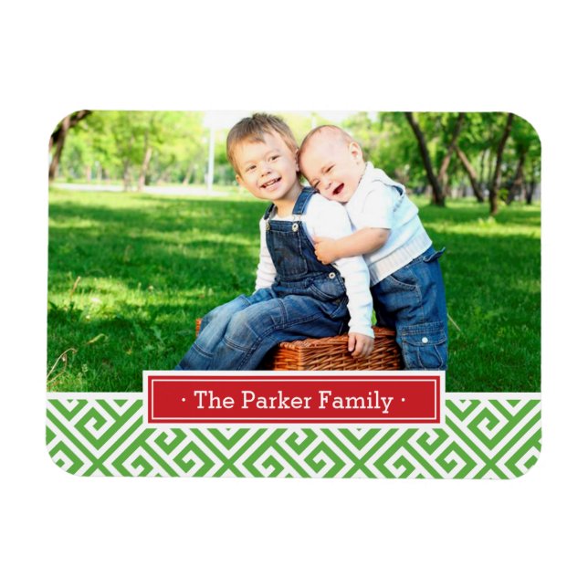 Greek Key Holiday Monogram Photo Magnet (Horizontal)