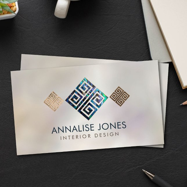 Greek Key  meander - Abalone shell on pearl Business Card (Creator Uploaded)