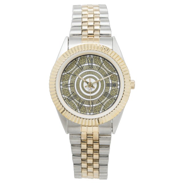 Greek Key Meander in Geometric Monogram Artdeco Watch (Front)