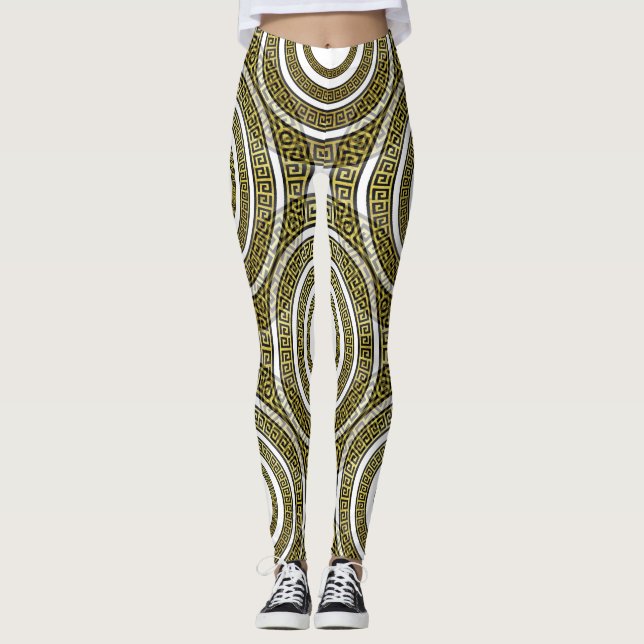 Greek Key Meander in Geometric Symmetry Artdeco Leggings (Front)