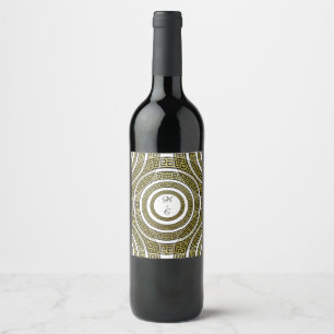 Greek Key Meander in Geometric Symmetry Artdeco Wine Label
