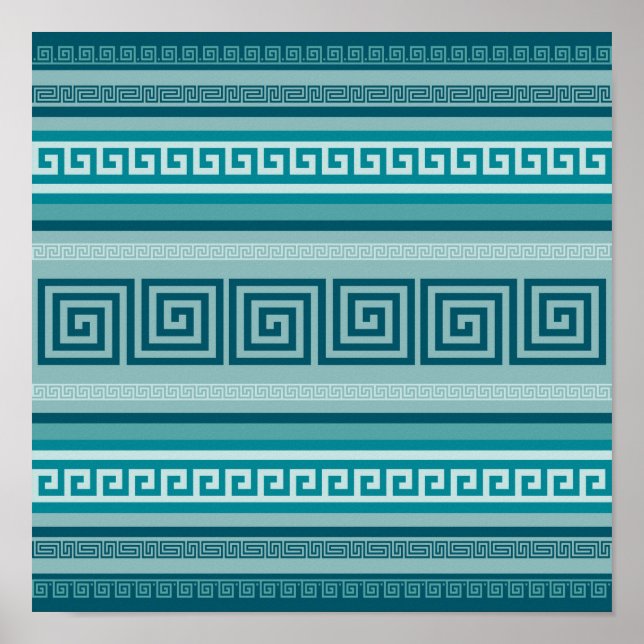 Greek Key - Meander - Ocean palette Poster (Front)