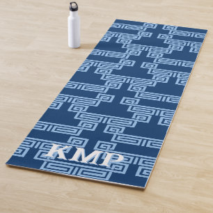 Greek Key Meander Tier in Blue Indigo Personalised Yoga Mat
