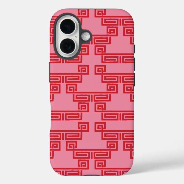 Greek Key Meander Tier in Pink and Red Case-Mate iPhone Case (Back)