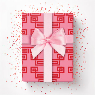 Greek Key Meander Tier in Pink and Red Wrapping Paper