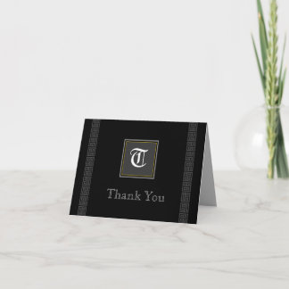 Greek Key Monogram: Grey Thank You Card