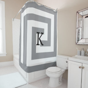Greek Key Monograms Grey Grey Black White Patterns Shower Curtain