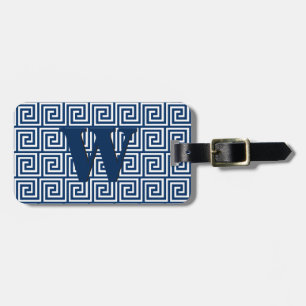 Greek Key, navy blue and white Luggage Tag