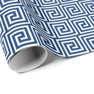 Greek Key, navy blue and white Wrapping Paper