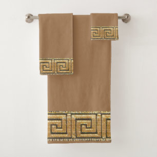 Greek Key of Life Meander River Symbol Golden Bath Towel Set