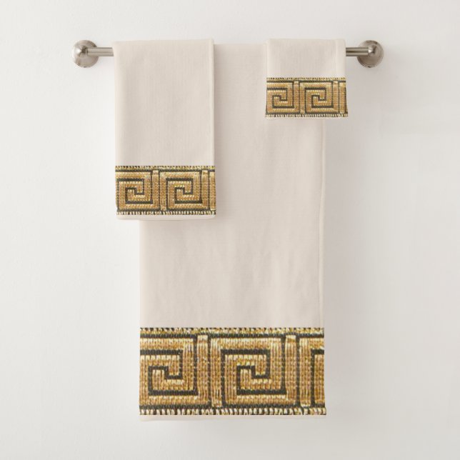 Greek Key of Life Meander (Special Beige) Bath Towel Set (Insitu)