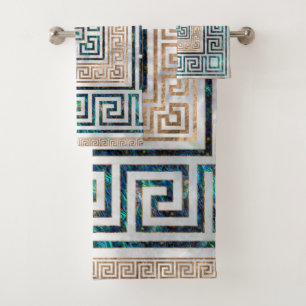 Greek Key Ornament -Abalone and gold Bath Towel Set