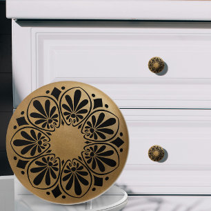Greek Key Ornament - Black and Gold Ceramic Knob