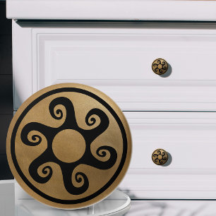 Greek Key Ornament - Black and Gold Ceramic Knob