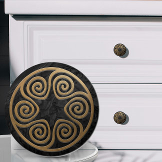 Greek Key Ornament - Black and Gold Ceramic Knob