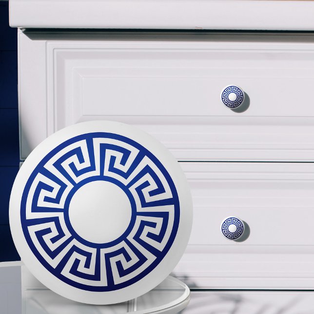 Greek Key Ornament - Blue and white Ceramic Knob (Creator Uploaded)
